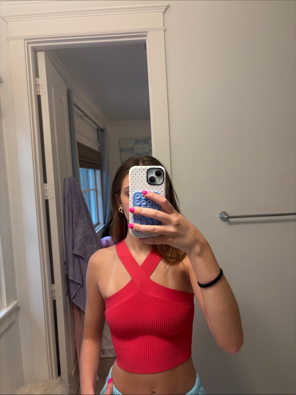 Aritzia Ribbed Cross-Strap Crop Top - Hot Pink